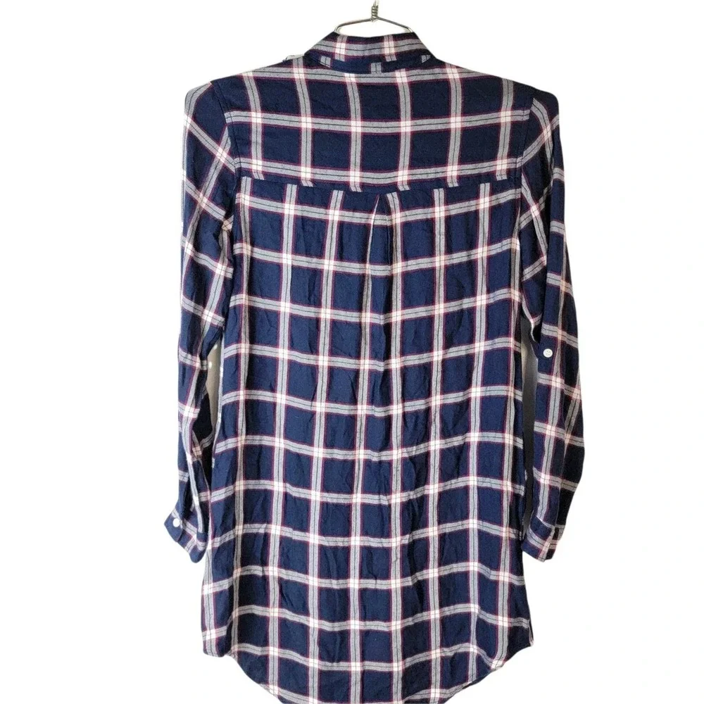 Thread Supply Flannel‎ Shirt Dress Button Down Small Navy Red White